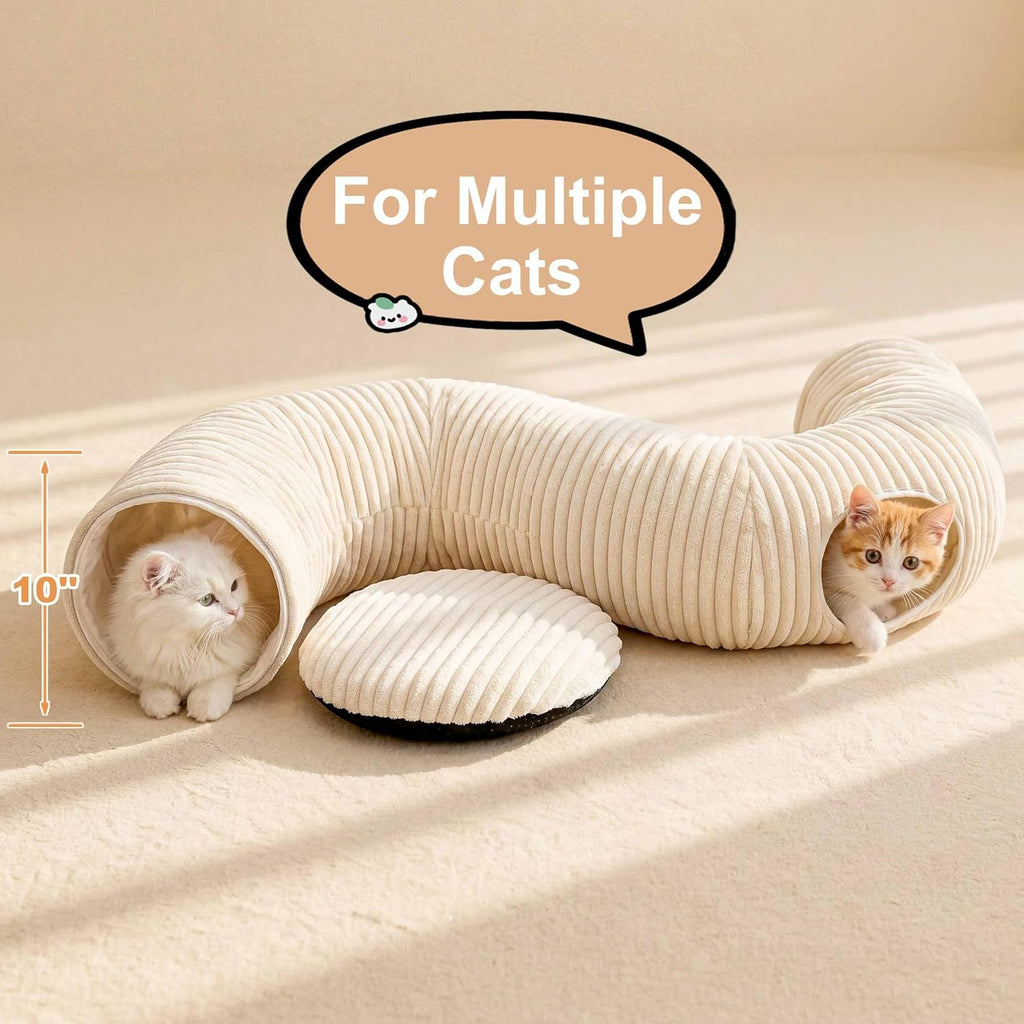 Cat Tunnel Bed with 40 Pcs Interactive Cat Toys, White
