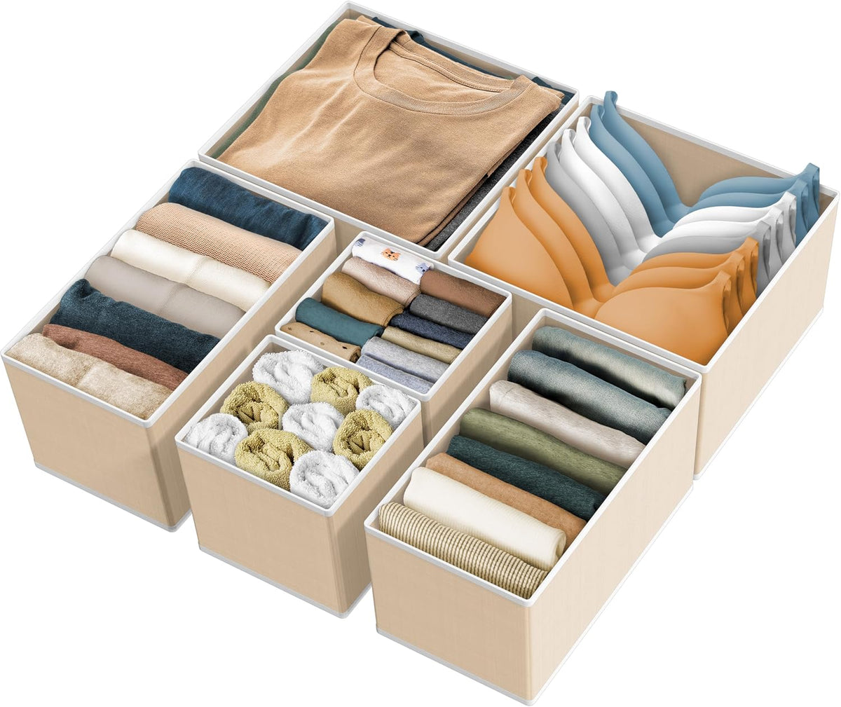 Simple Houseware Foldable Drawer Organizer Stocking Bin, Set of 12, Beige