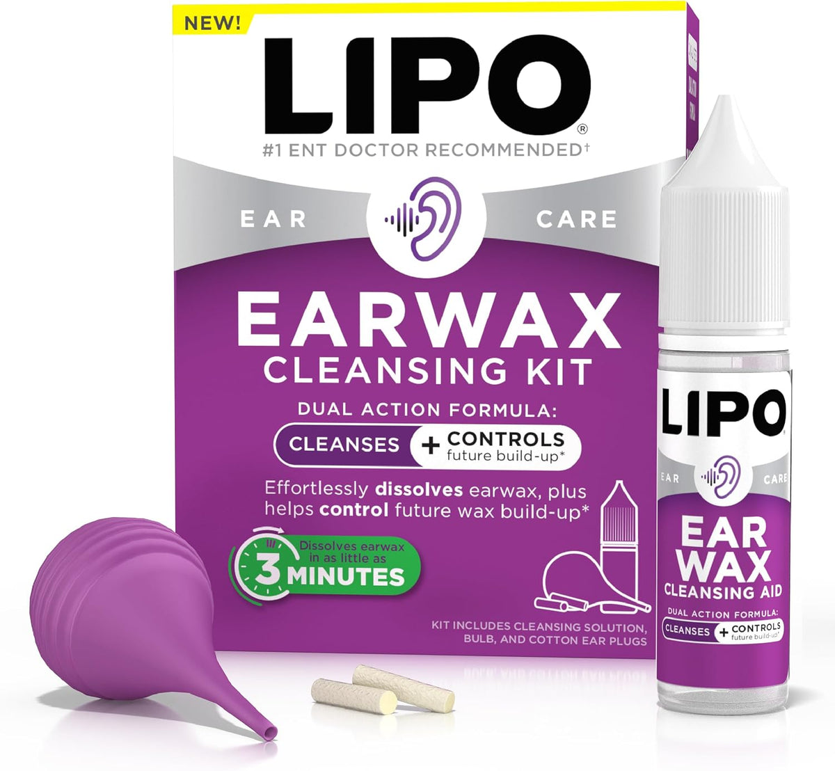 LIPO Earwax Removal Kit, Ear Wax Drops with Bulb Syringe & Plugs