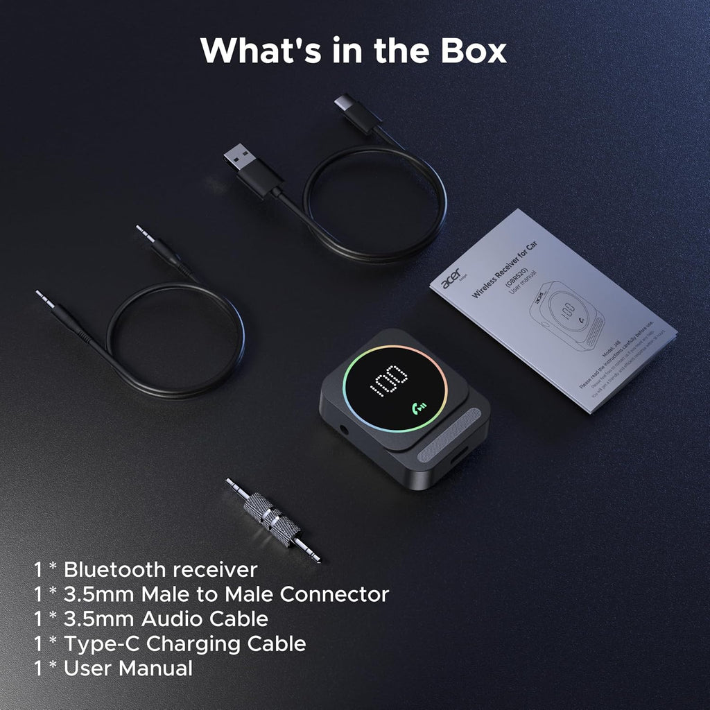 Acer Gadget Bluetooth Receiver for Car, 3.5mm AUX Bluetooth Car Adapter