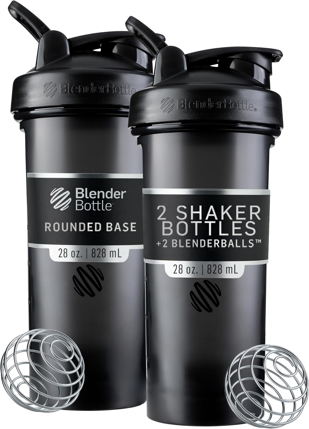BlenderBottle Classic V2 Plastic Shaker Bottle 28 oz Black & Navy, 2-Pack