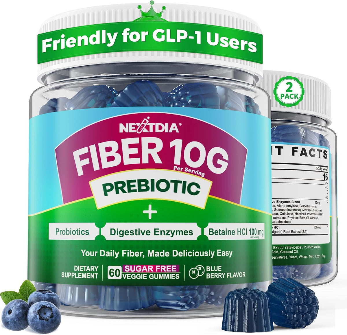 Fiber Gummies for Adults, GLP-1 Friendly 10g Prebiotic Fiber Gummies,120Cts