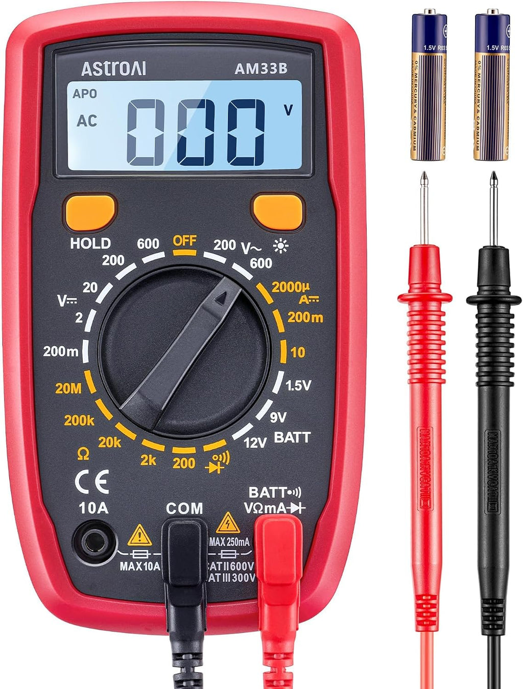 AstroAI Digital Multimeter Tester 2000 Counts with DC AC Voltmeter and Ohm Volt Amp Meter; Measures Voltage, Current, Resistance, Continuity and Diode, Blue
