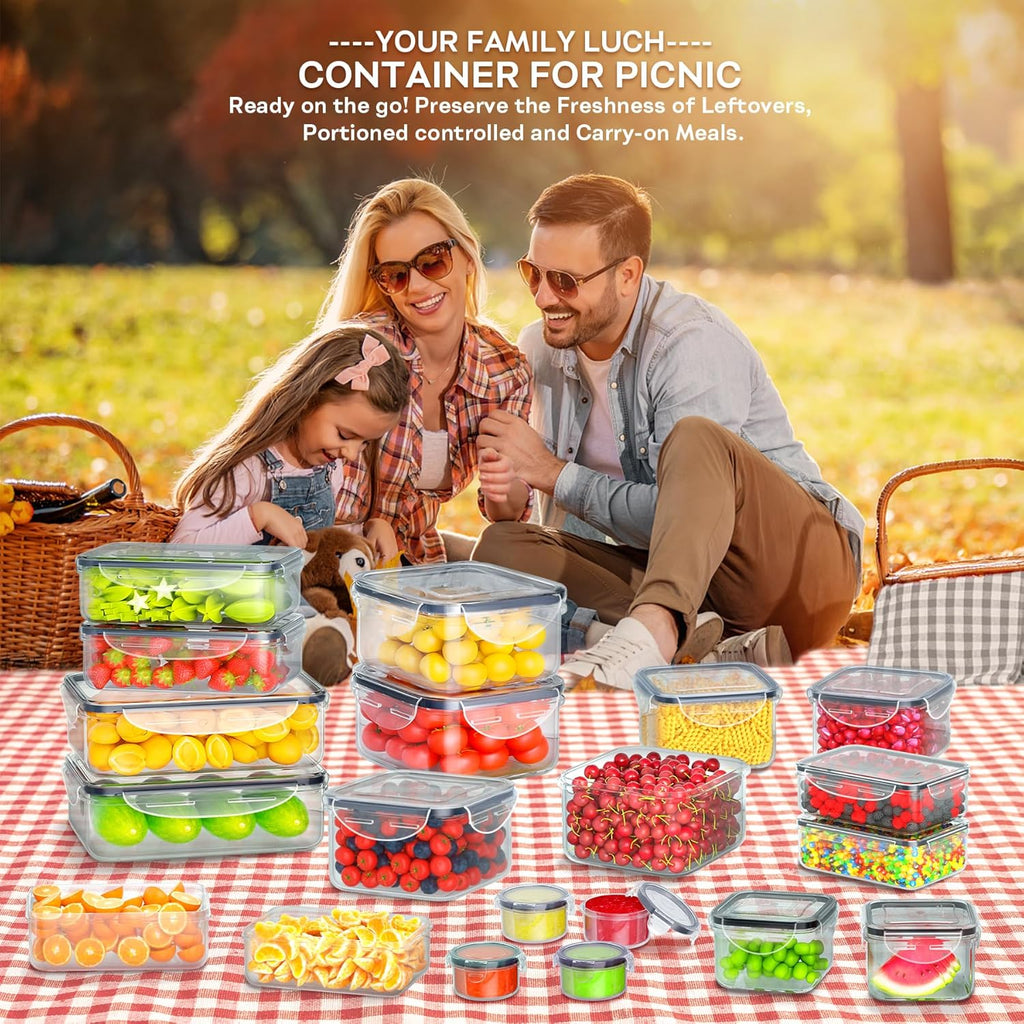 40 PCS Food Storage Containers with Lids Airtight (20 Containers & 20 Lids), Plastic Storage Meal Prep Container-Stackable 100% Leakproof & Microwave Organization and Storage Sets, Lunch Containers
