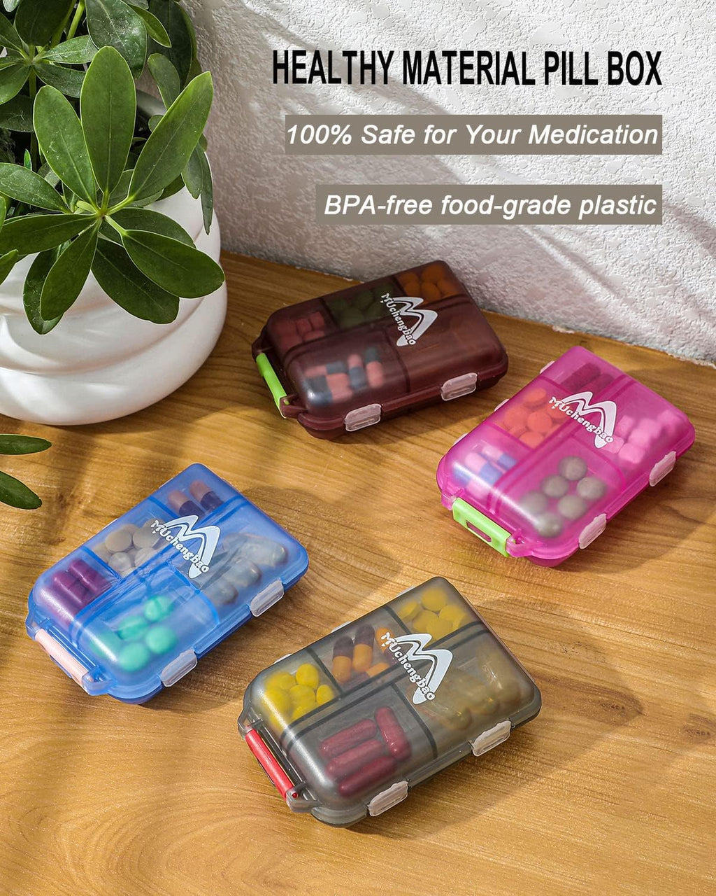 4PS Travel Pill Organizer 10 Compartment Folding Small Pill Case Four Color