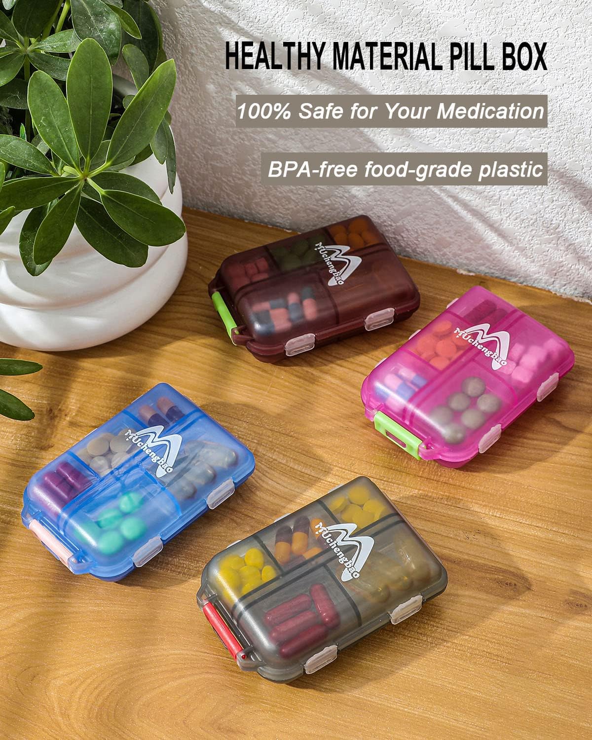 4PS Travel Pill Organizer 10 Compartment Folding Small Pill Case Four Color