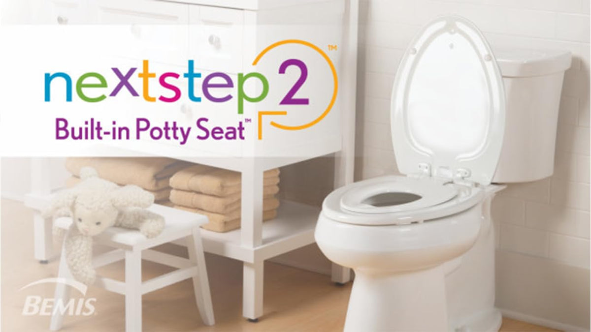 Mayfair NextStep2 Toilet Seat with Built-In Potty Training Seat, Slow-Close, Removable that will Never Loosen, Elongated, White