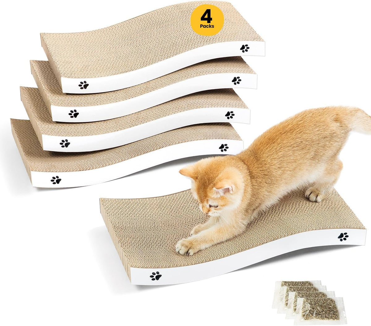 Cat Scratcher, Durable Scratch Pad, Corrugated Cardboard Scratching Board for Indoor Cats, Heavy Duty, Double-Sided Usability, Recyclable, with Catnip, Medium, 1 Pack