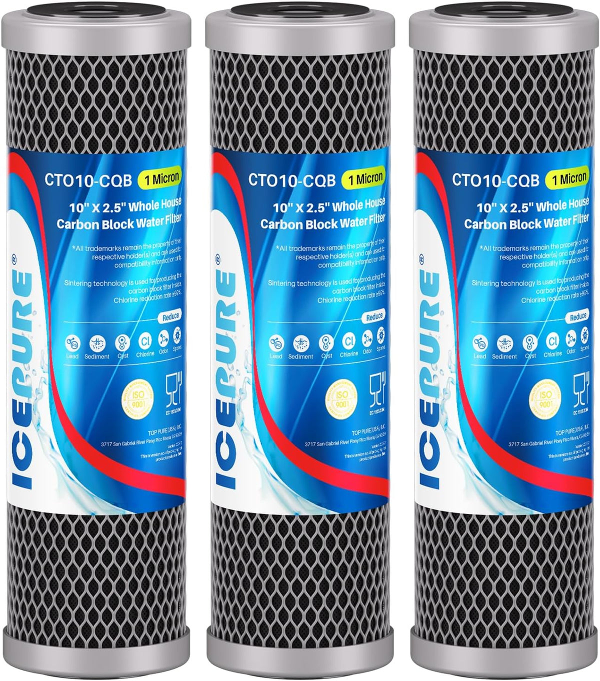 ICEPURE 1 Micron 2.5" x 10" CTO Carbon Whole House Water Filter 4 Pack
