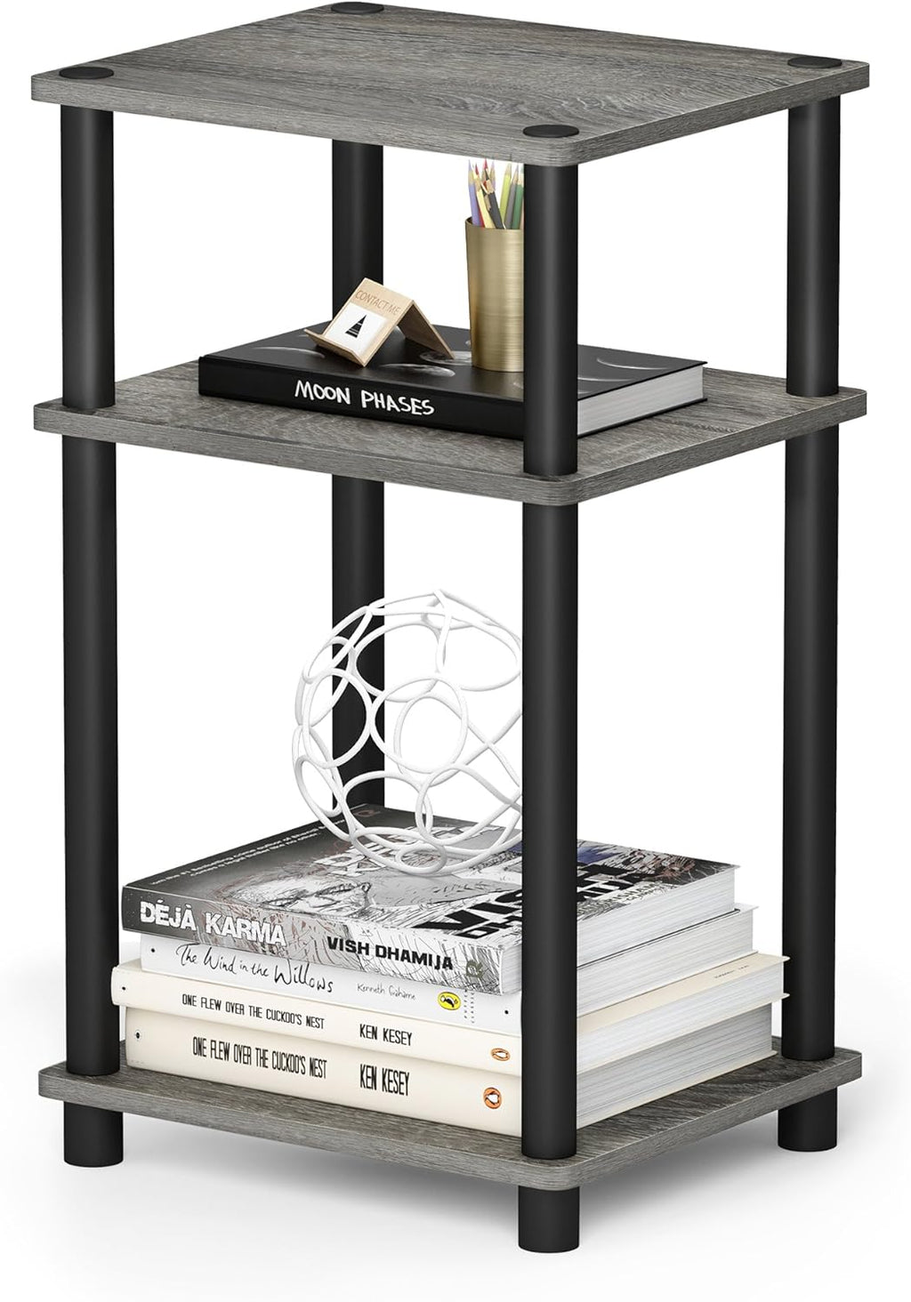 Furinno JUST Toolless 3-Tier Side Table, Open Shelf End Table, French Oak