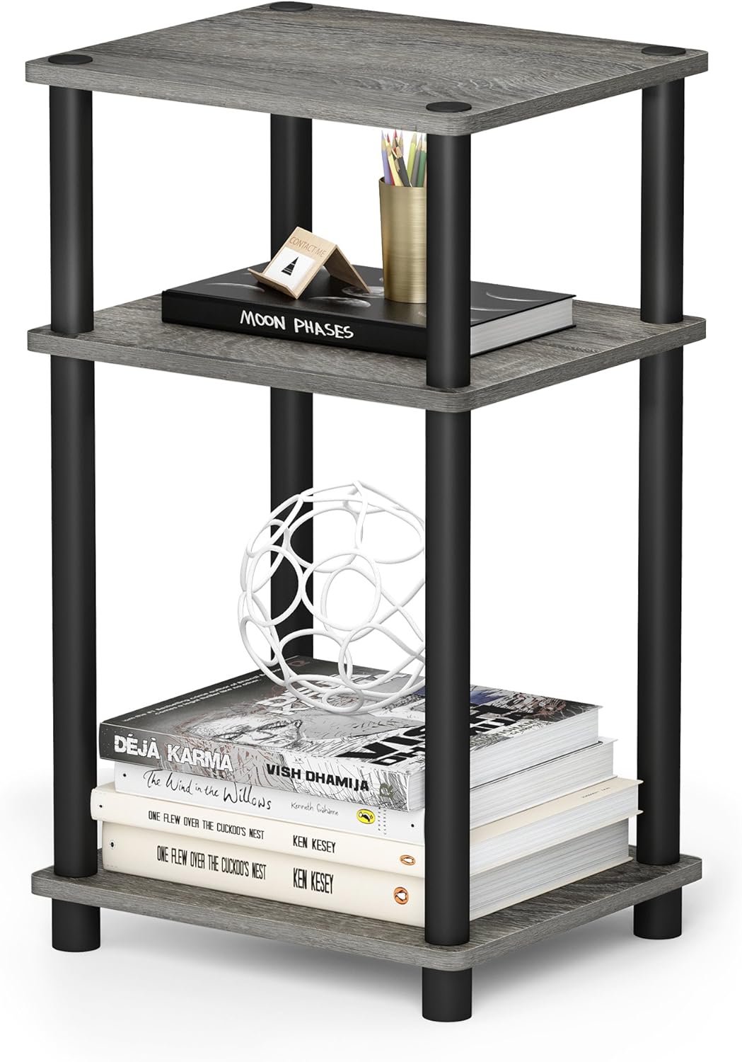 Furinno JUST Toolless 3-Tier Side Table, Open Shelf End Table, French Oak