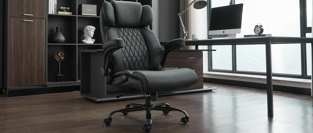 500lbs Big and Tall Office Chair Adjustable Lumbar Support for Back Pain, Extra Wide Seat Executive Office Chair Thick Armrest Pad, Heavy Duty Base&Upgraded Wheels, Ergonomic Desk Chair