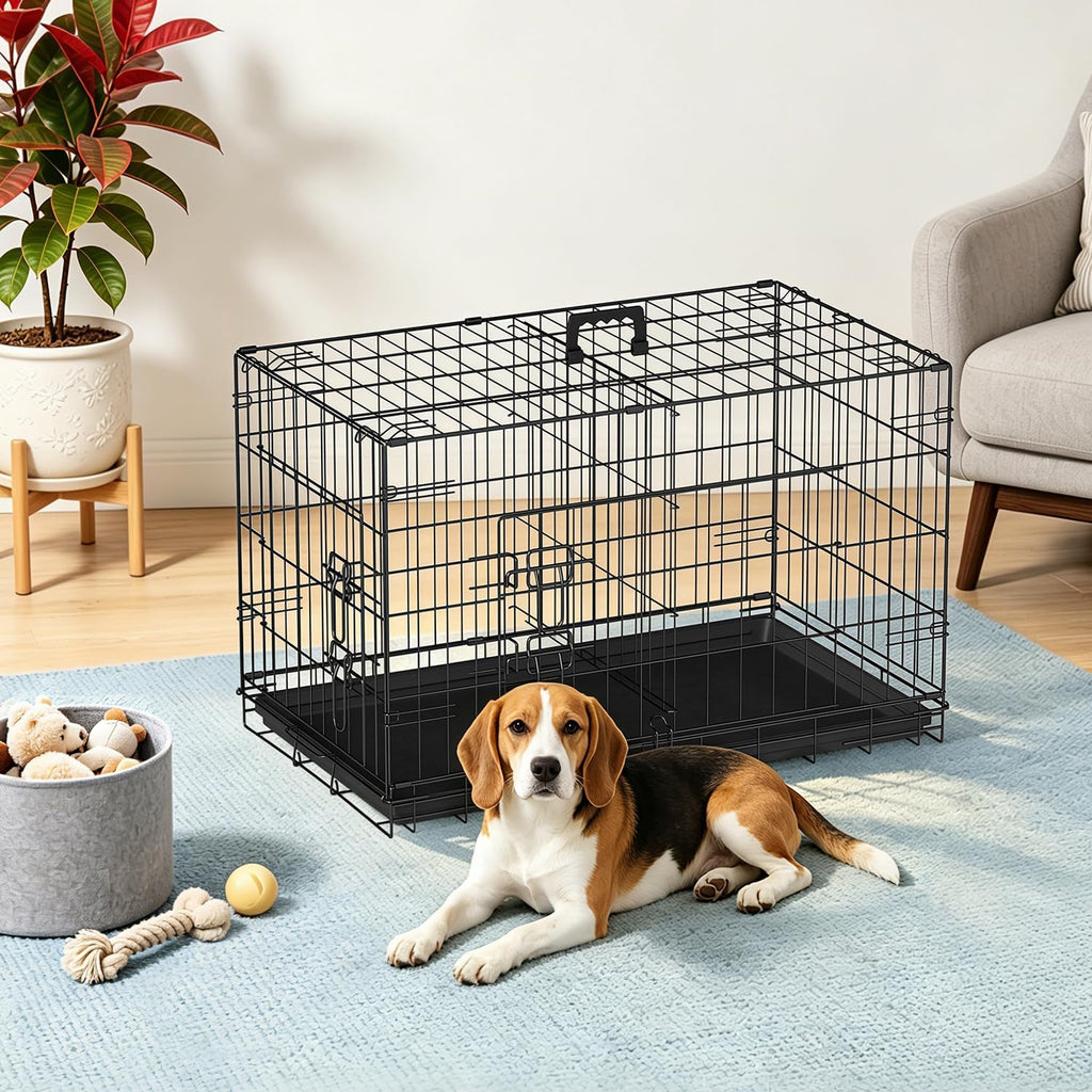 FDW | 30" Foldable Metal Dog Crate | Black | Cage for Medium Dogs