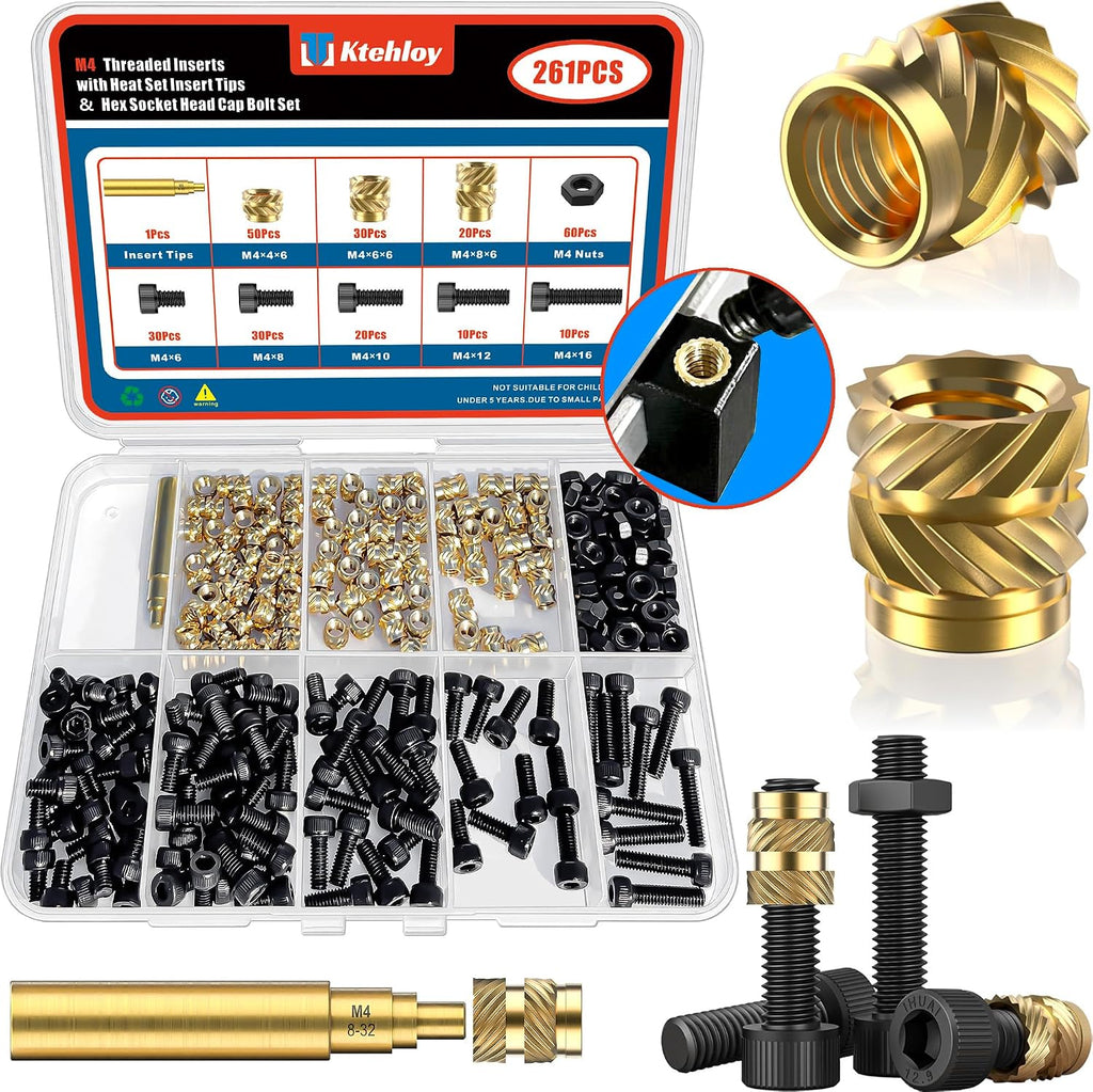 400Pcs Metric Heat Set Insert, M2 M2.5 M3 M4 M5 M6 Female Thread Knurled Nuts Assortment Kit, Brass Threaded Inserts for Plastic and 3D Printing Components (Threaded Inserts Ket)