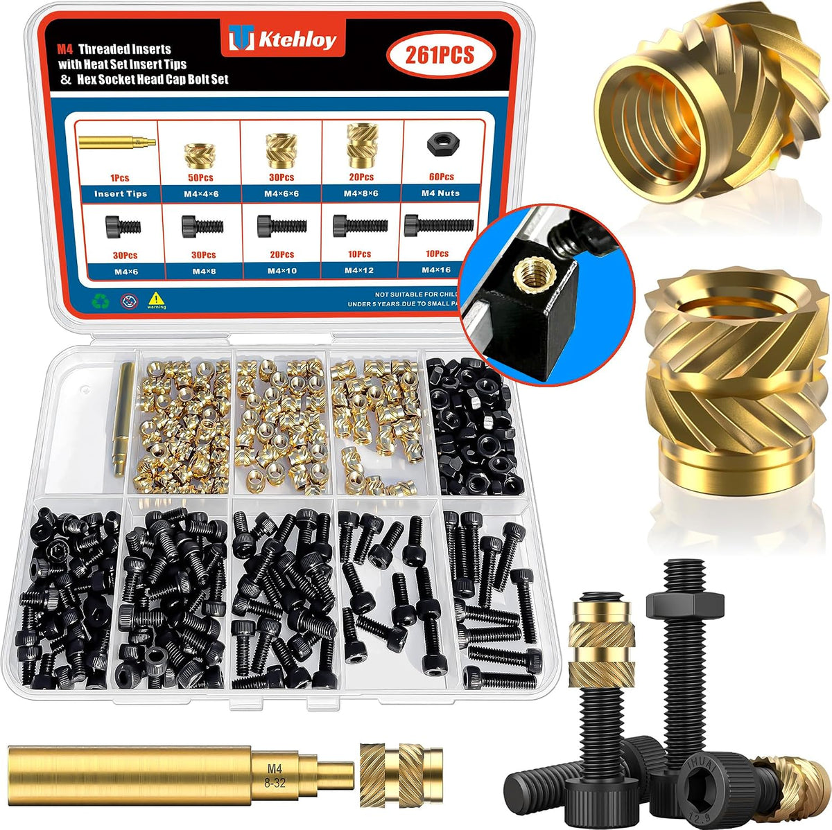 400Pcs Metric Heat Set Insert, M2 M2.5 M3 M4 M5 M6 Female Thread Knurled Nuts Assortment Kit, Brass Threaded Inserts for Plastic and 3D Printing Components (Threaded Inserts Ket)