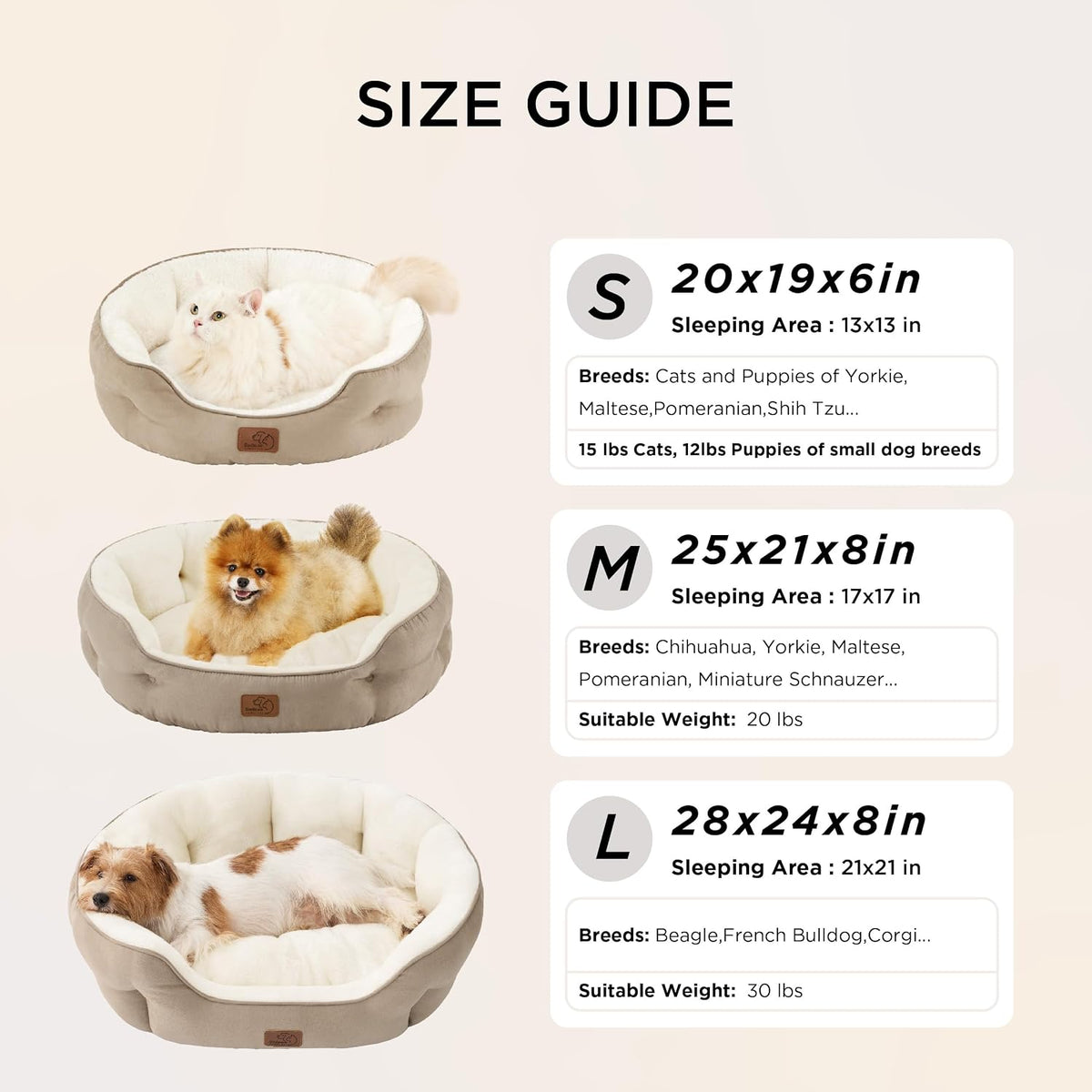 Bedsure Small Dog Bed Washable,Round Cat Beds for Indoor Cats,20in Camel
