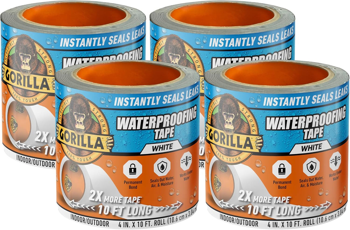 GORILLA Waterproofing Tape, Permanent, Black, 4" x 10', 1-Pack