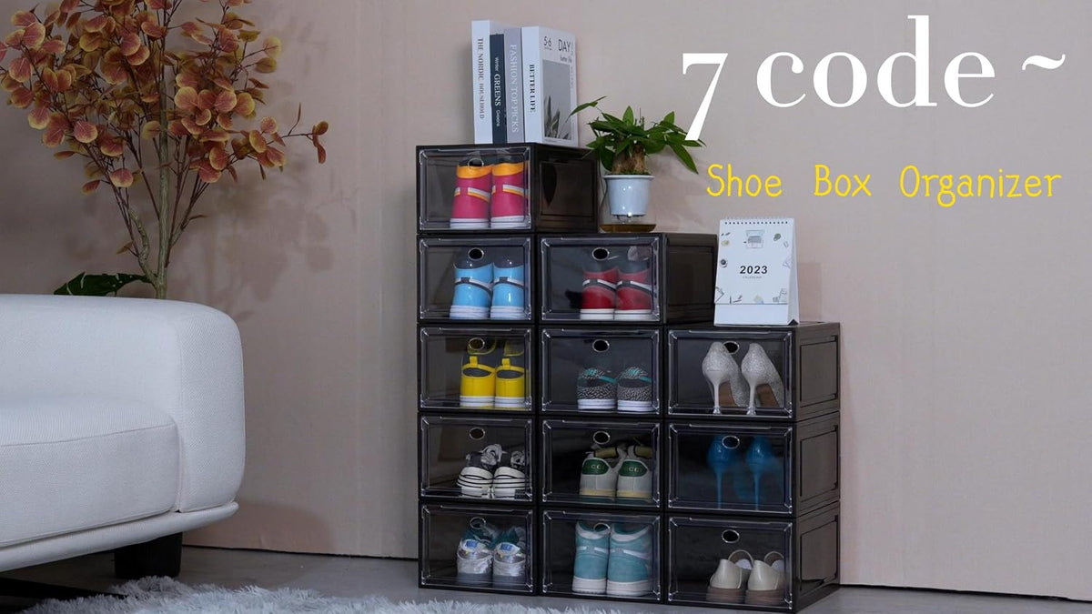 Sturdy Clear Shoe Organizer with Magnetic Door, Stackable Shoe Storage Box