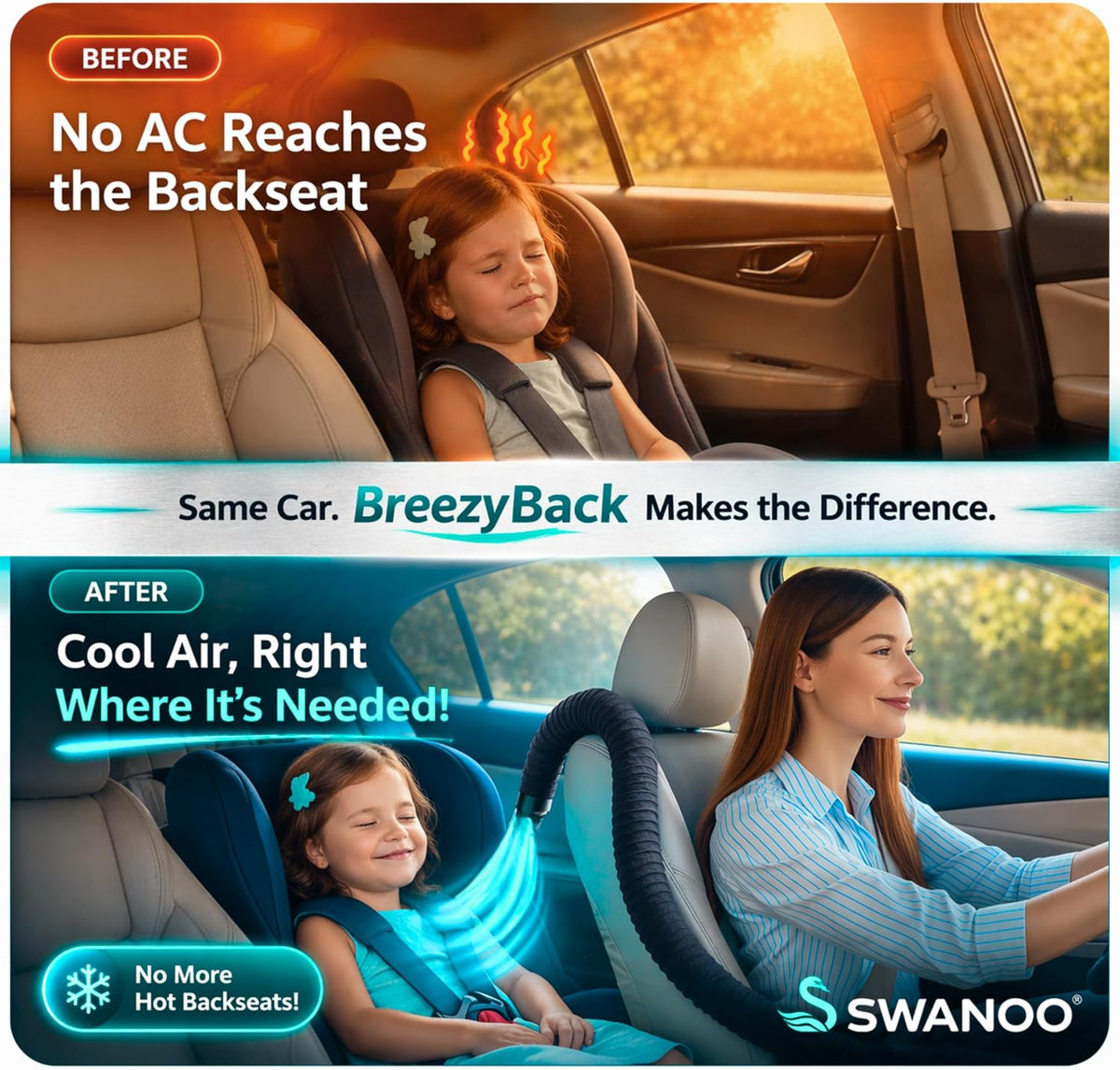 Car AC Vent Extender, Directs Air to Kids & Pets, Extends to 10 FT