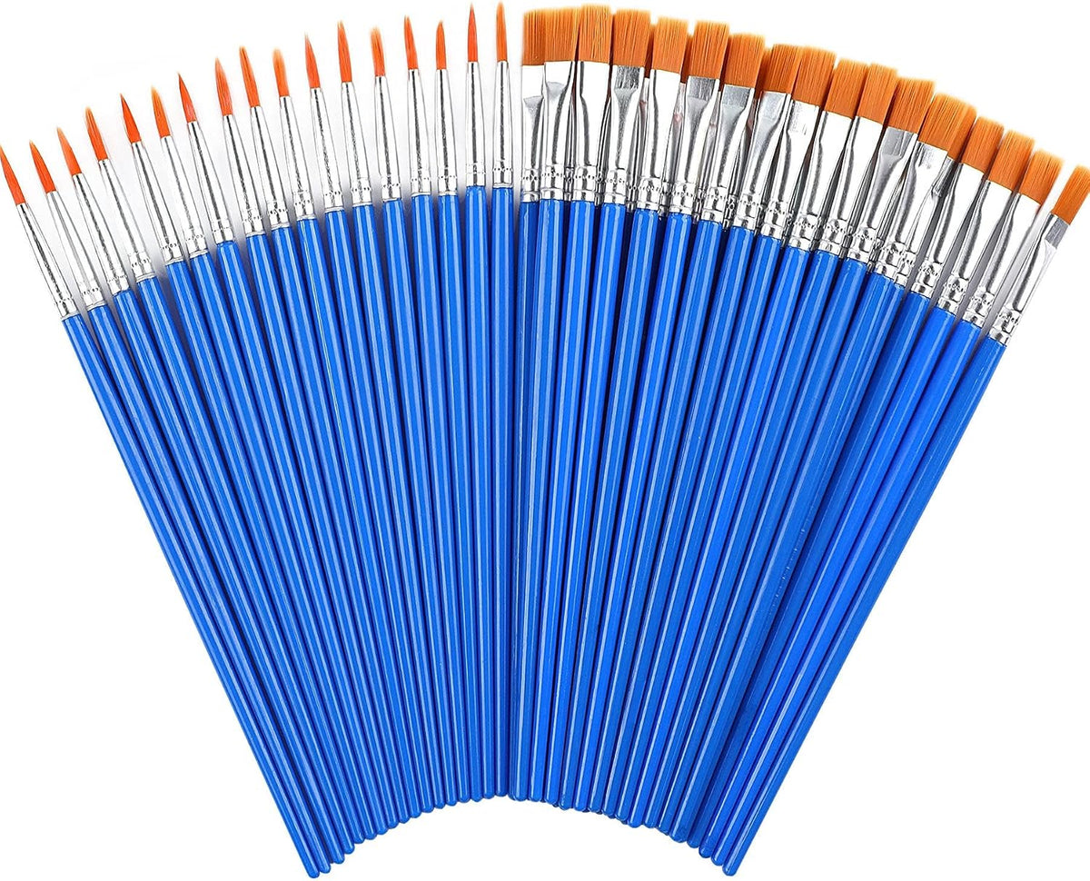 DECYOOL 60 Pcs Paint Brushes, Round Flat Small Brush Bulk for Painting