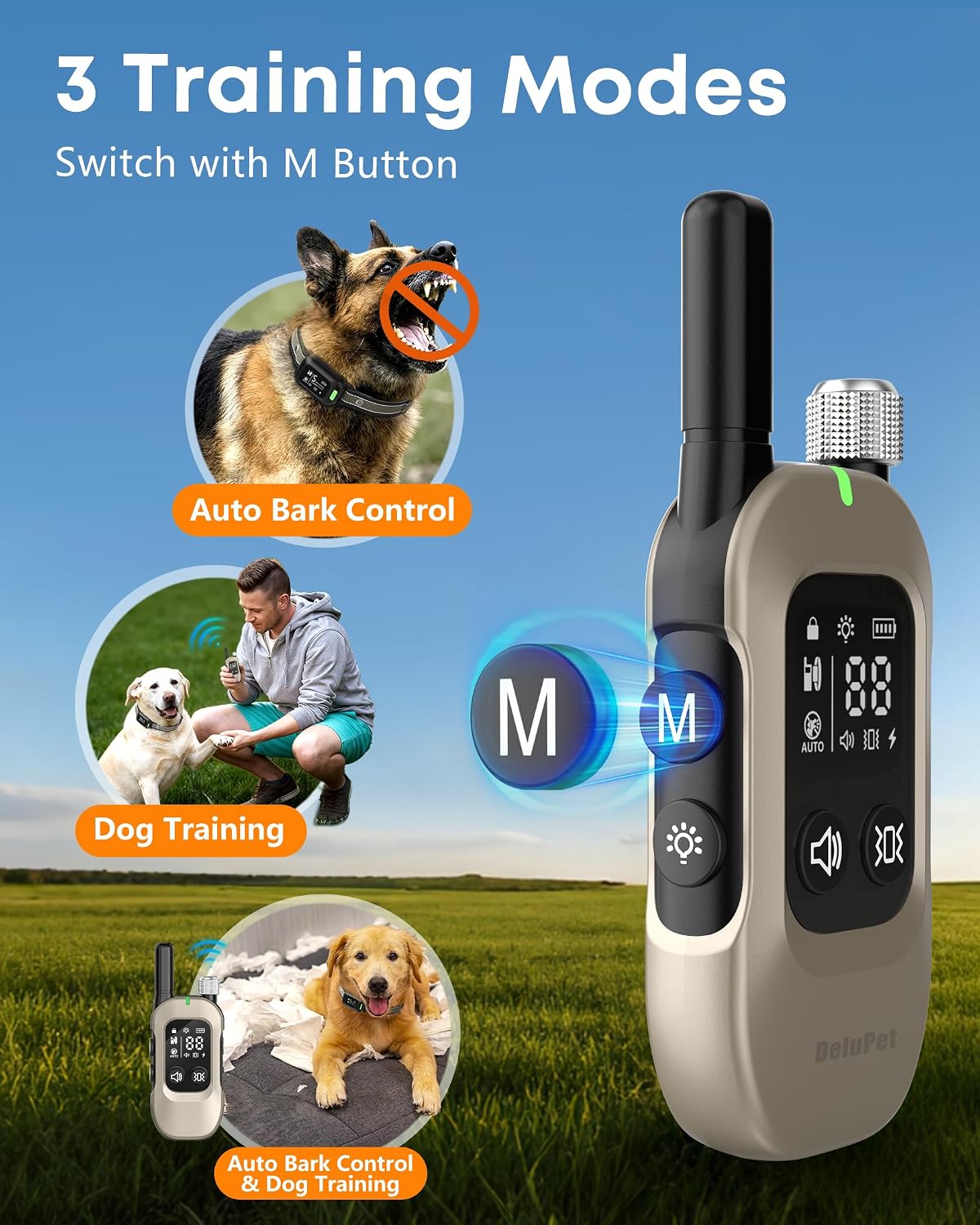 2-in-1 Dog Bark & Shock Collar with Remote, 4500FT Training Range | Combines Bark Control & Training Modes, IPX8 Waterproof, LED Light, Rechargeable, Fits 10-100lbs Small, Medium & Large Dogs