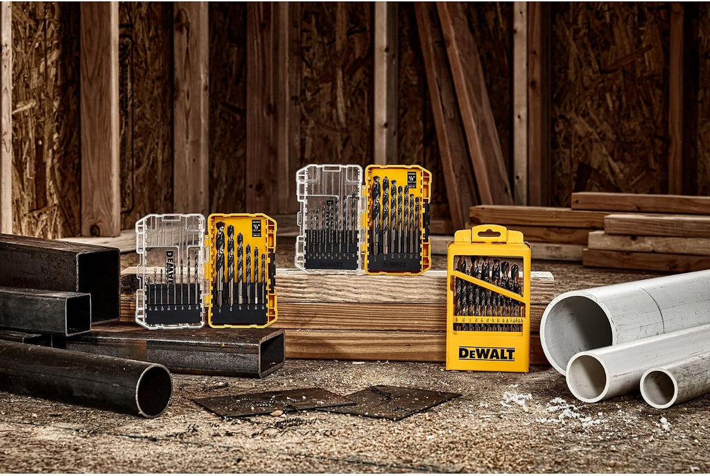 DEWALT Drill Bit Set, 3-Flats Shank,14-Piece, 135 Degree Split Point, for Plastic, Wood and Metal (DWA1184)