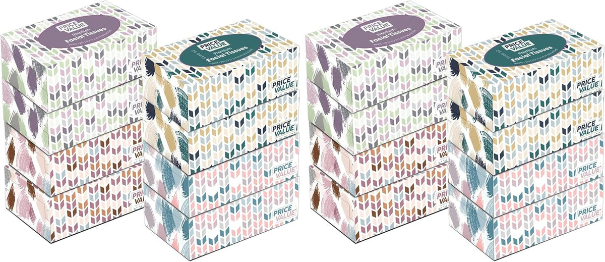 Price Value Facial Tissues Boxes Bulk, Soft 2-Ply, 230 Sheets, 8 Pack