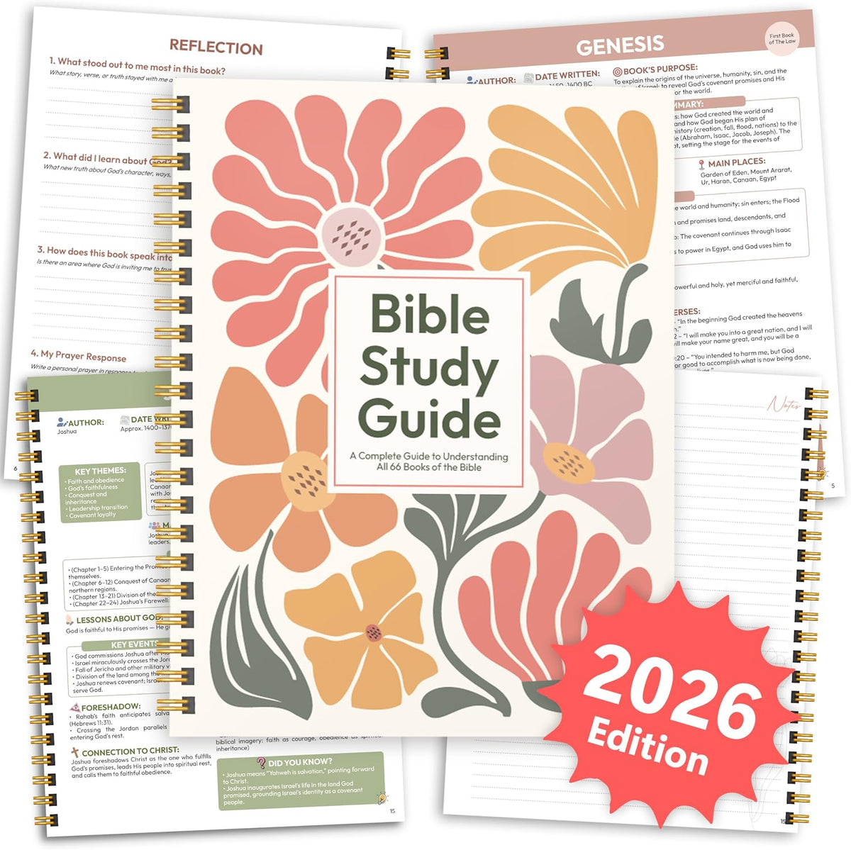 UNIMAXPRINT Bible Study Guides 66 Pages Journal for Women, Spiral Notebook