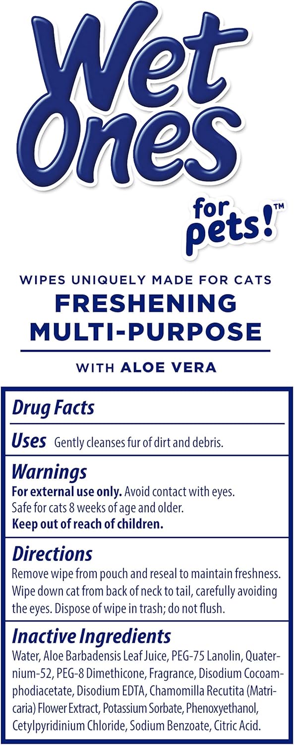 Wet Ones for Cats Freshening Wipes with Aloe Vera, Fresh Scent, 50 Count