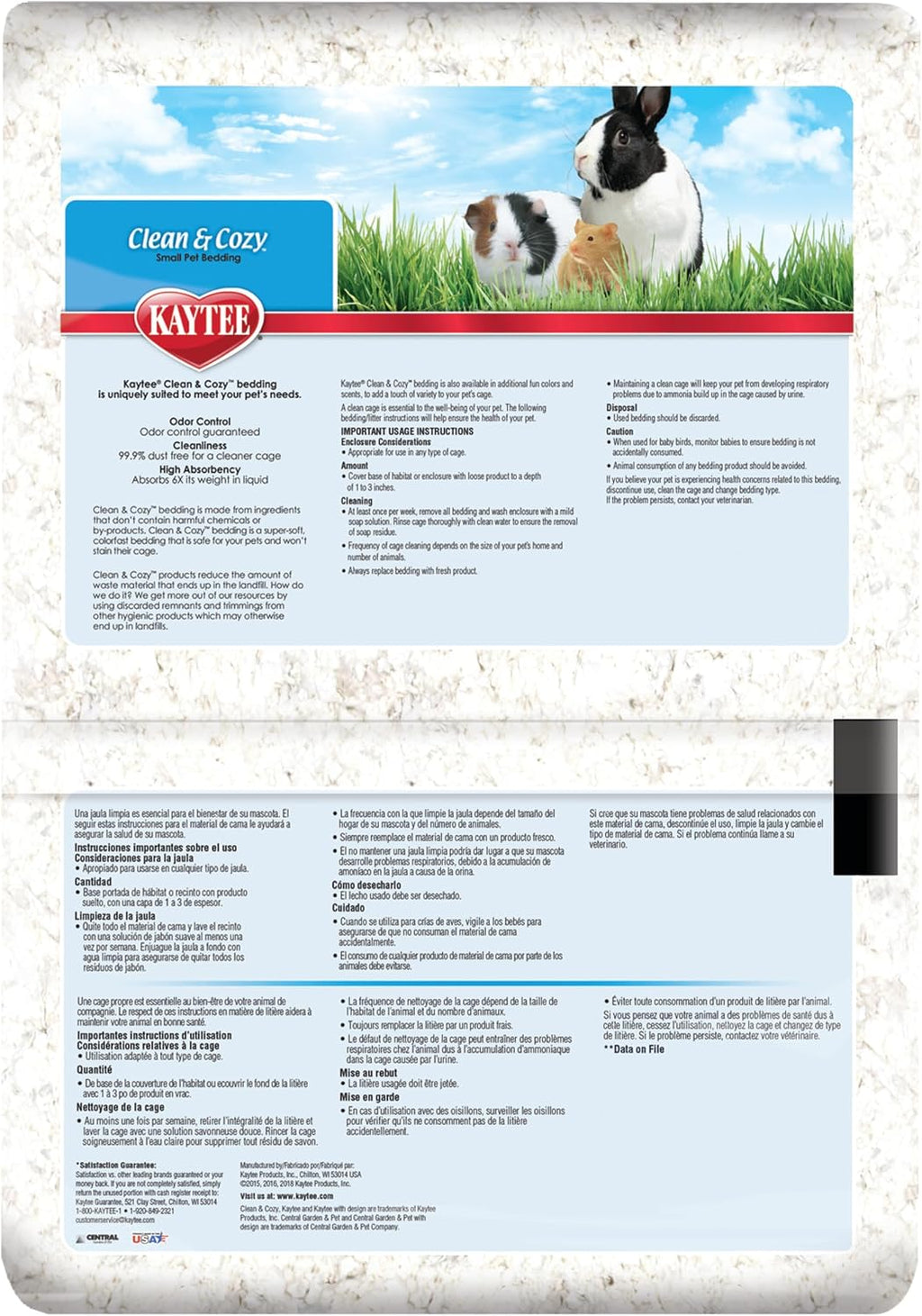 Kaytee Clean & Cozy Paper Bedding for Small Animals, White, 100 Liter