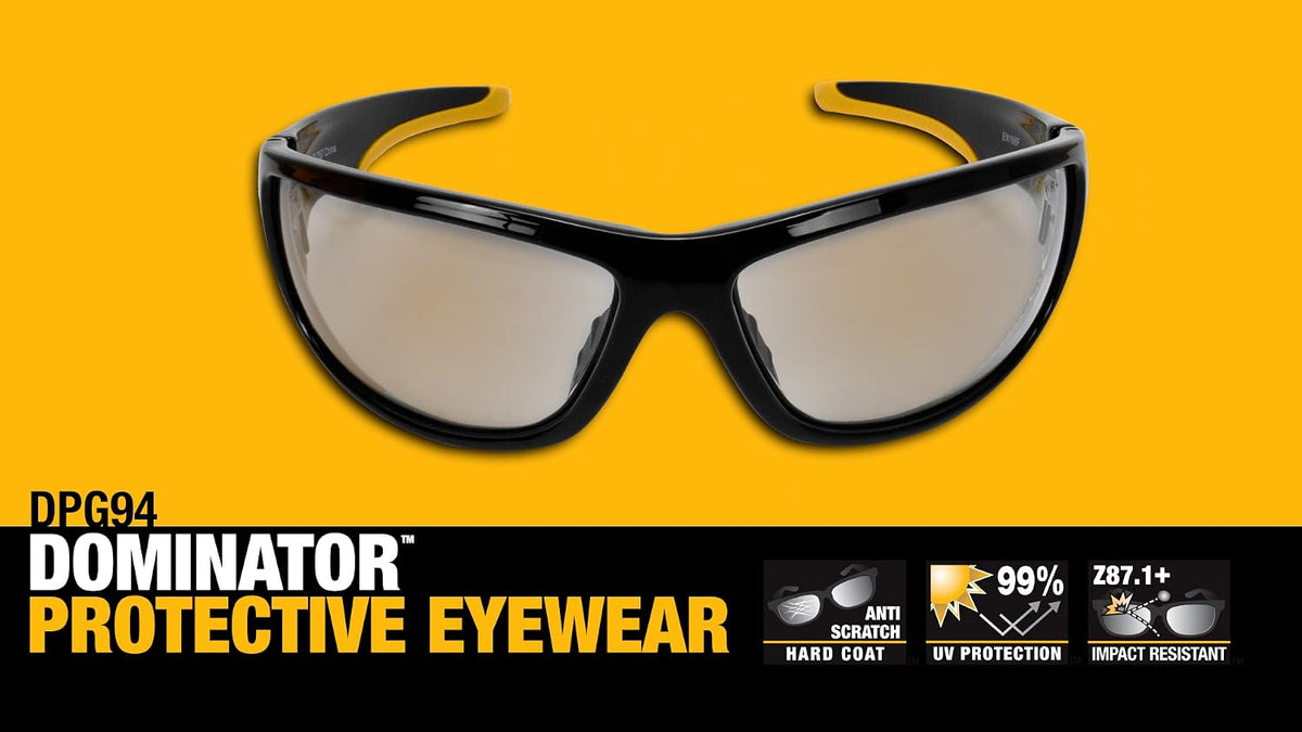 Dewalt Dominator Safety Glasses Dpg94 Unisex Adult Non Slip Polarized Mirrored Rubber Full Rim