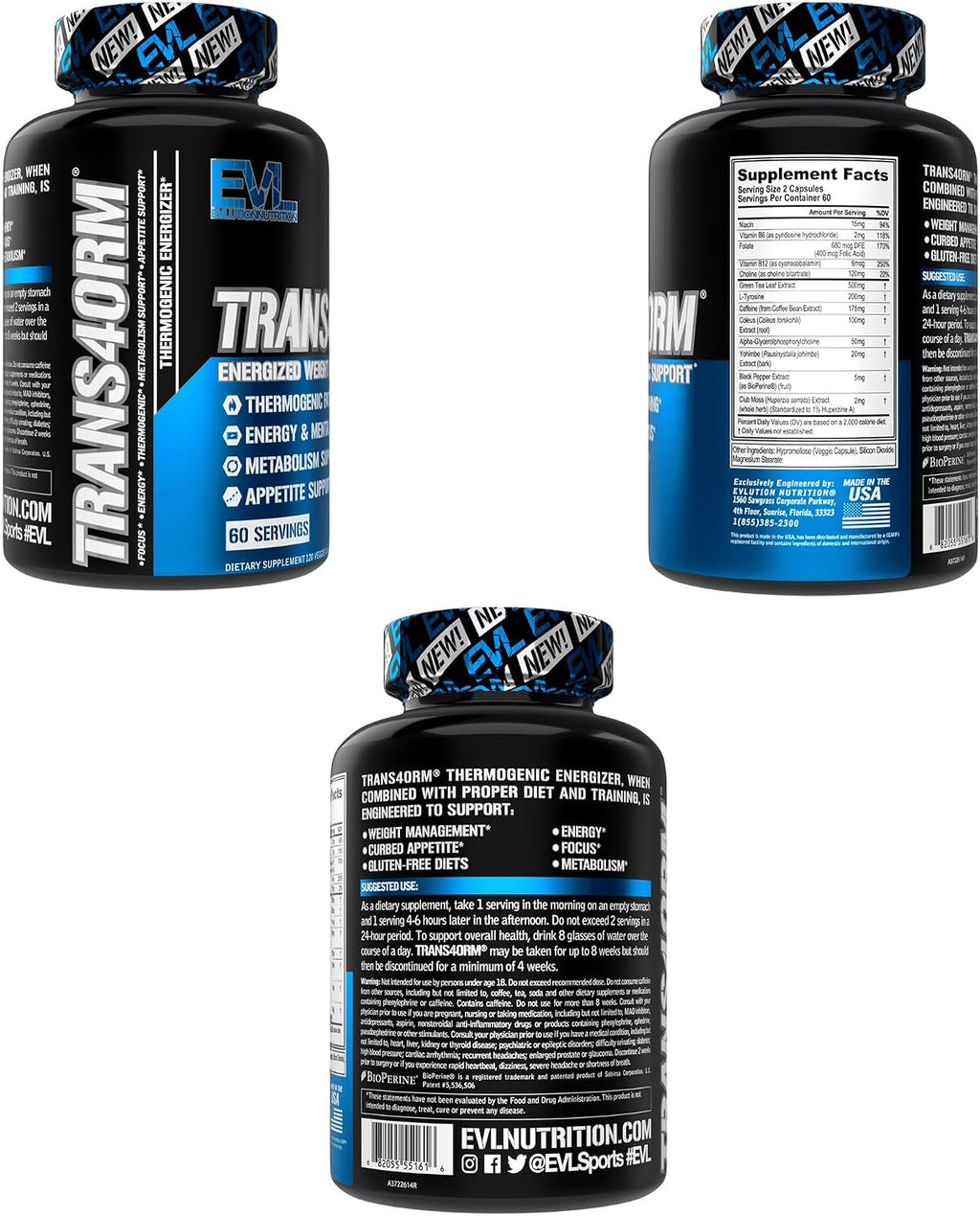 EVL Trans4orm - Thermogenic Fat Burner Support for Men & Women- 60 Servings