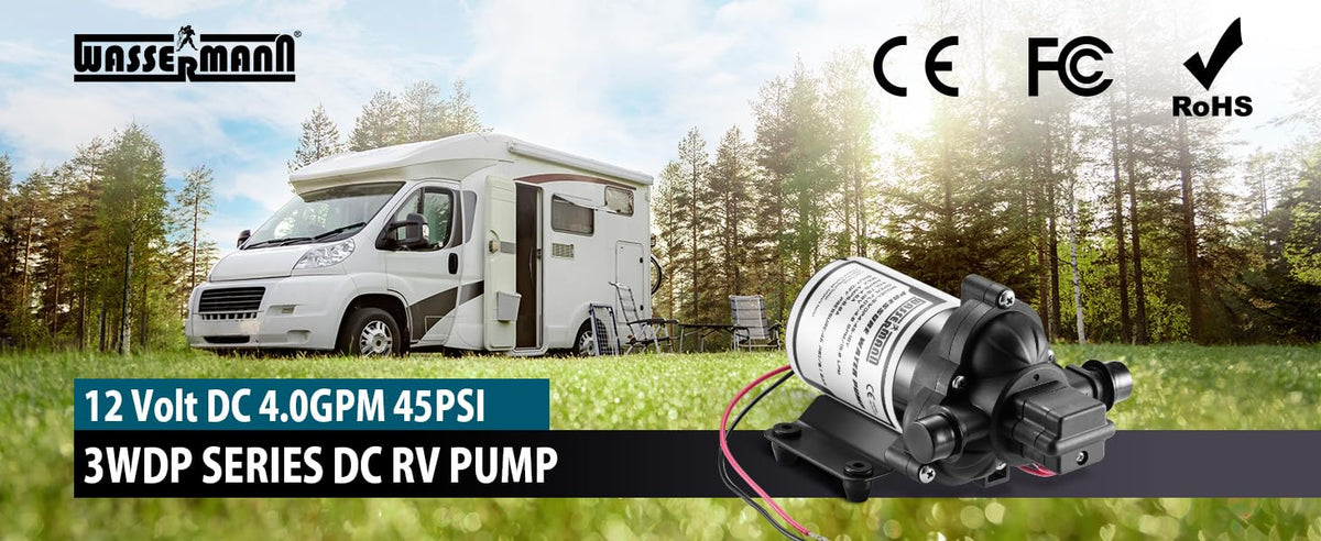 WASSERMANN RV Pump, 12V Self-priming RV Water Pressure Pump 4.0GPM 45PSI with Pressure Switch, for RV Marine Camping Yacht Garden, 12Volt DC Fresh Water Pumps RV Water Pump 2088-554-144 Replacement