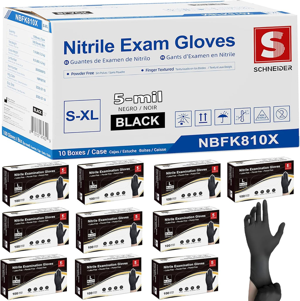 Schneider Black Nitrile Gloves, Gloves Disposable Latex Free, Powder Free