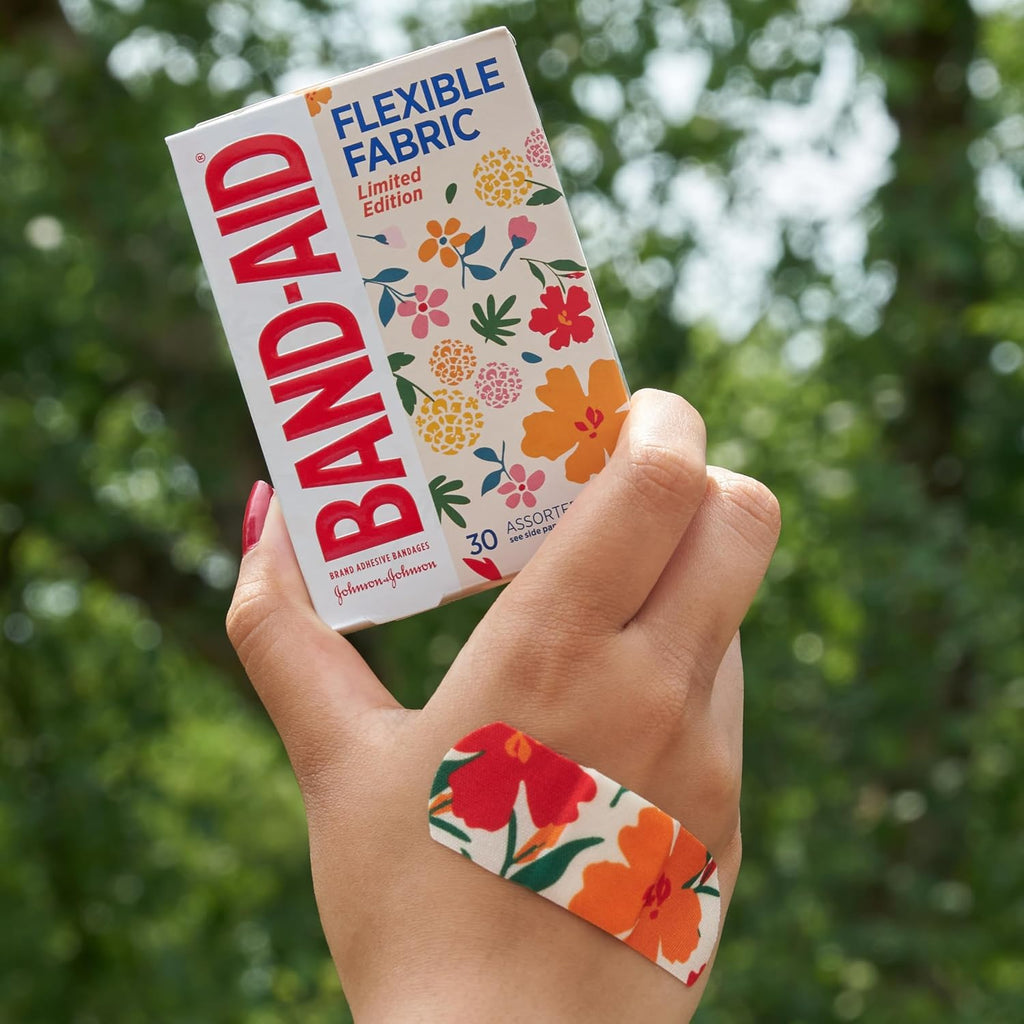 BAND-AID Brand Flexible Fabric Adhesive Bandages, Wildflower Designs, 30 Ct