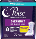 Poise Overnight Incontinence Pads for Women, 8 Drop, 96 ct
