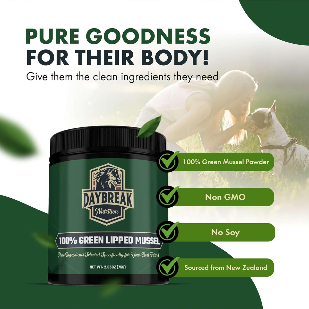 Pure Green Lipped Mussel Powder for Dogs and Cats, 75 Grams