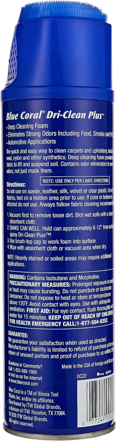 Blue Coral DC22 Upholstery Cleaner Dri-Clean Plus with Odor Eliminator, 22.8 oz. Aerosol