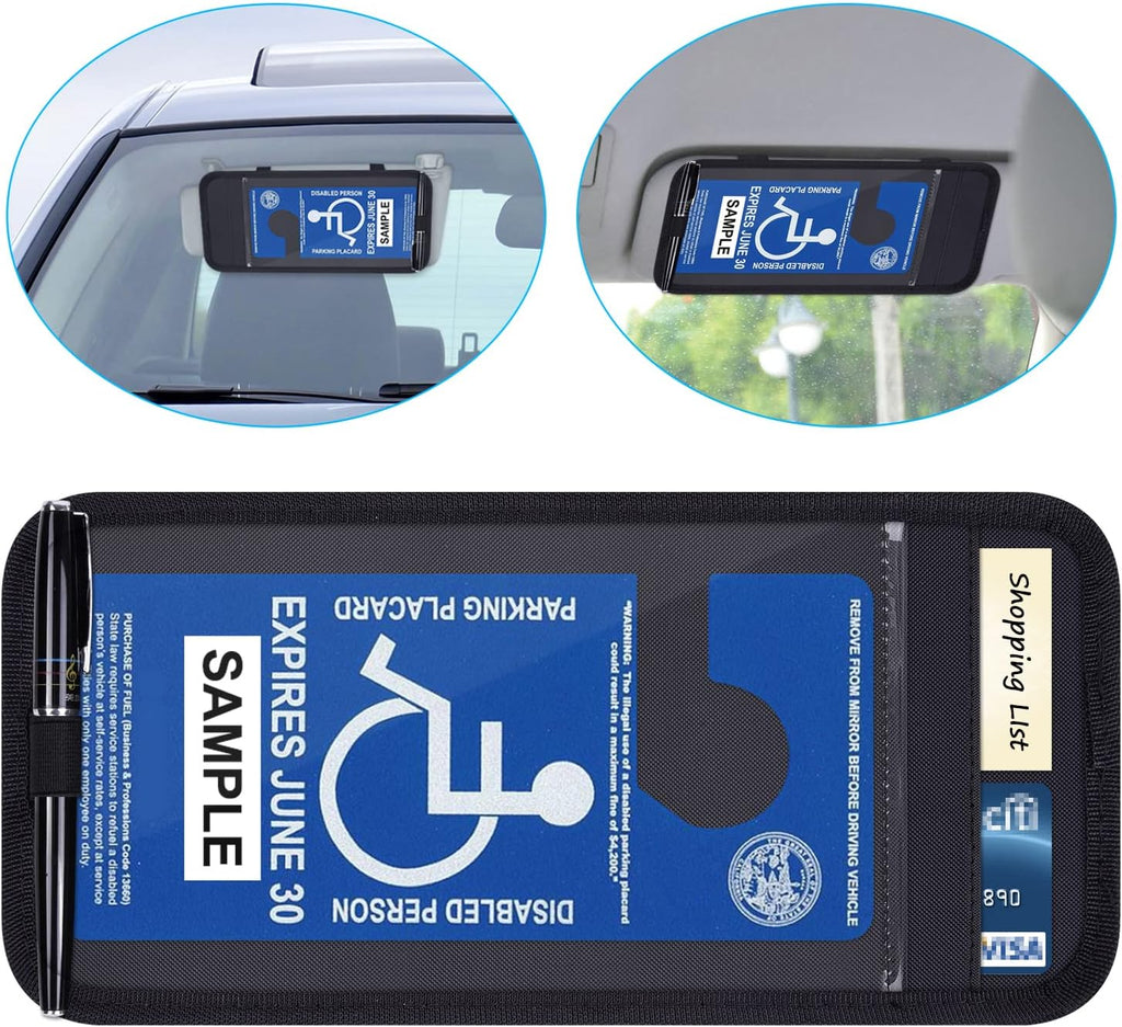 Handicap Placard Holder for Auto, Car Sun Visor Disabled Parking Tag, Black