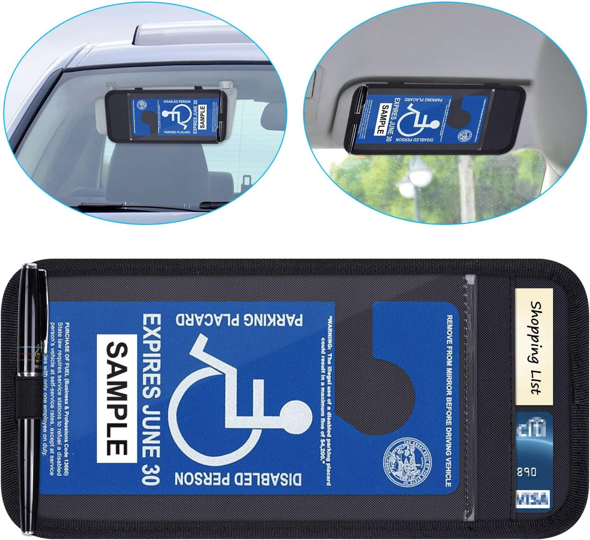 Handicap Placard Holder for Auto, Car Sun Visor Disabled Parking Tag, Black