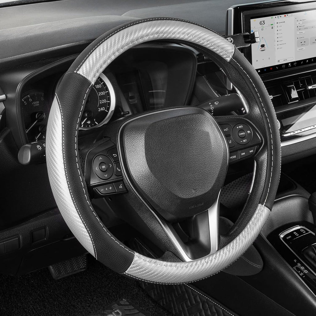 SEG Direct Black Microfiber Leather Auto Car Steering Wheel Cover 15 inch