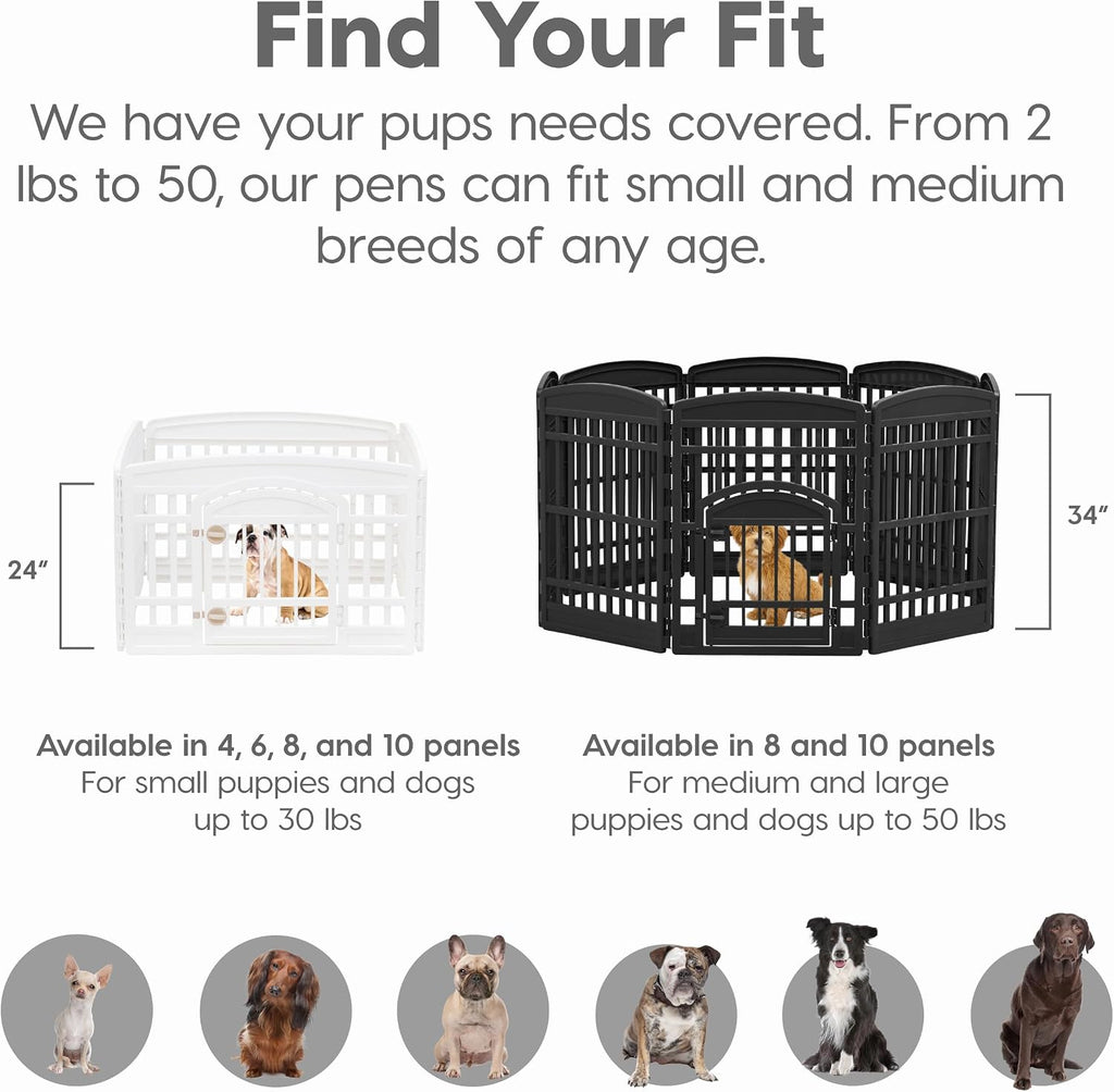 IRIS USA 4-Panel Dog Playpen, Pet Enclosure, White