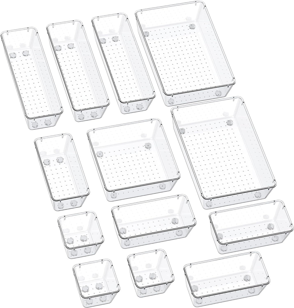 SMARTAKE 13-Piece Drawer Organizers with Non-Slip Silicone Pads, 5-Size