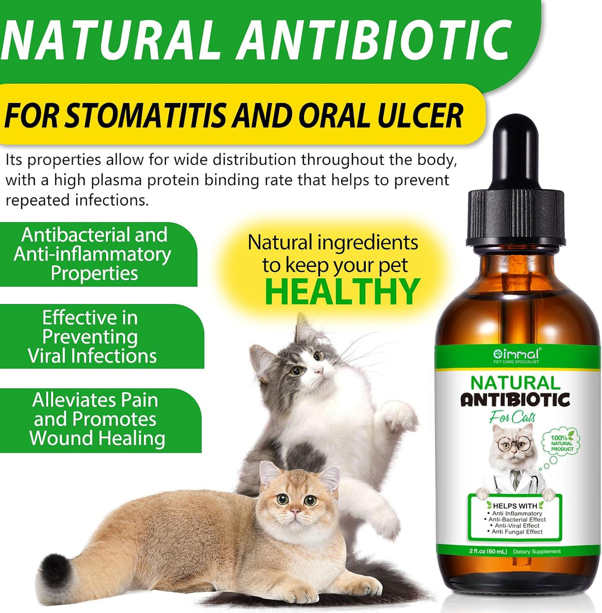 Antibiotics for Cats, Natural Antibiotic Pet Supplements Supports Immune & Cats Allergy Relief, Cat Multivitamin UTI Drops for All Ages & Breeds of Cat, Chicken Flavour - 2 Fl Oz / 1 Pack