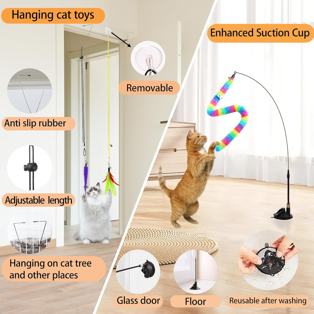 Soarer 4in1 Interactive Cat Wand Toys with Suction Cup for Indoor Cat,12Pcs