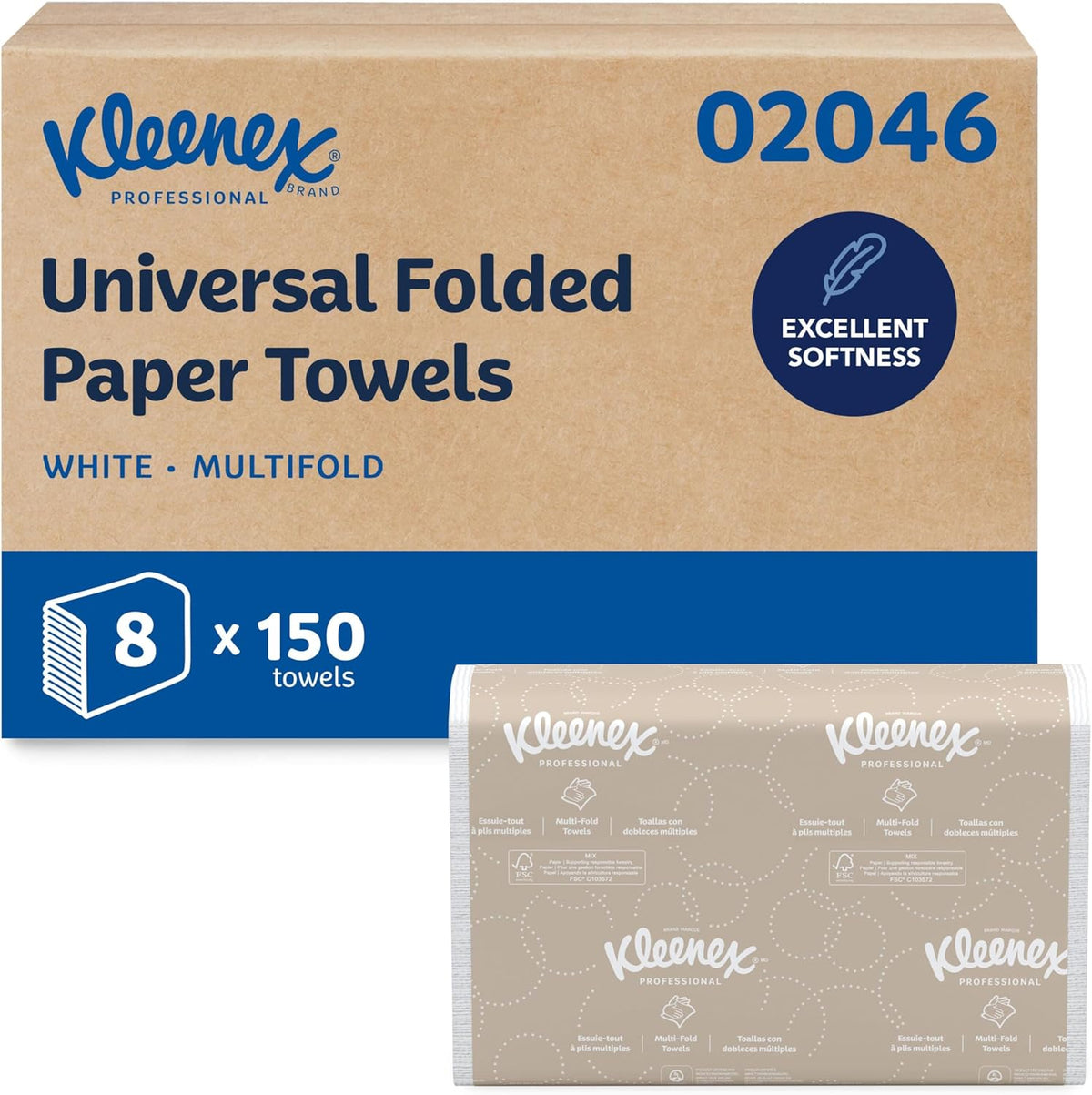 Kleenex Professional Multifold Paper Towels, Bulk, 8 x 150 Sheets (02046)