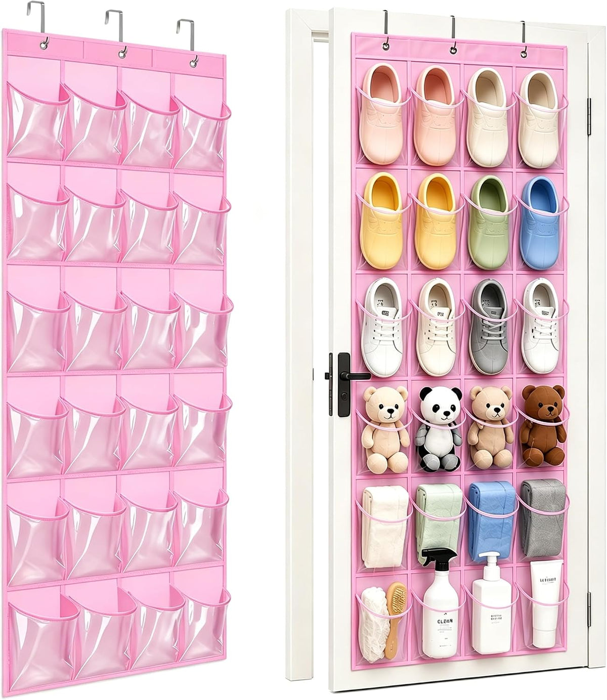 Over-the-Door Shoe Organizer with 24 Crystal Clear Pockets, White