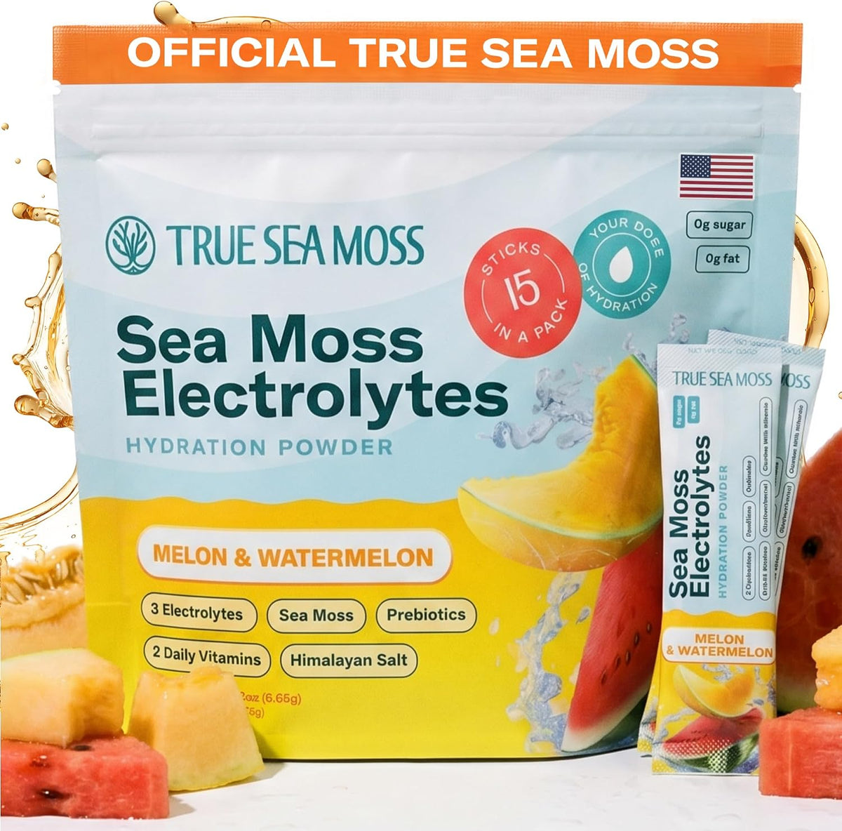 TrueSeaMoss Electrolytes Powder Concentrate Packets – 16 Stickpacks – Hydration Powder with Sea Moss and Potassium – No Sugar Drinks – Variety Pack