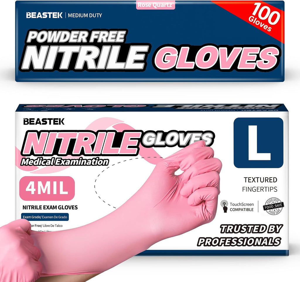 BEASTEK Medical Nitrile Exam Gloves Disposable Powder-Free, 4 Mil 100 Count