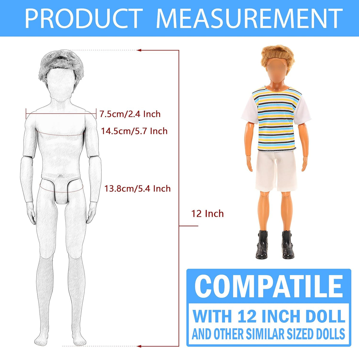 Lot 16 PCS Doll Clothes & Accessories Classic Black Suit for Boy Doll